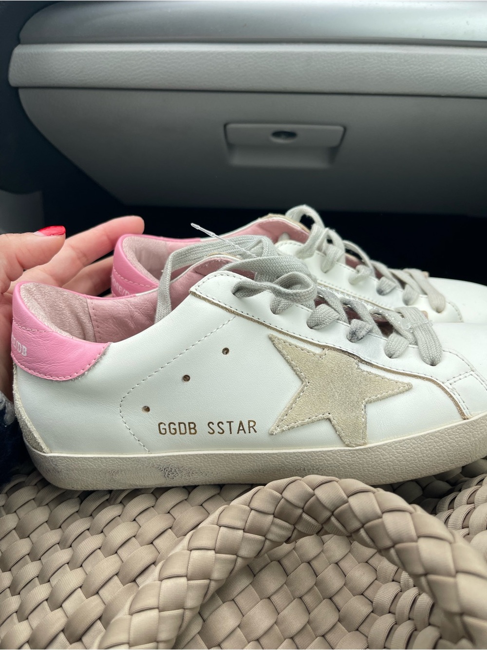 Golden Goose White Leather Sneakers with Pink Collar - Picture 4 of 9